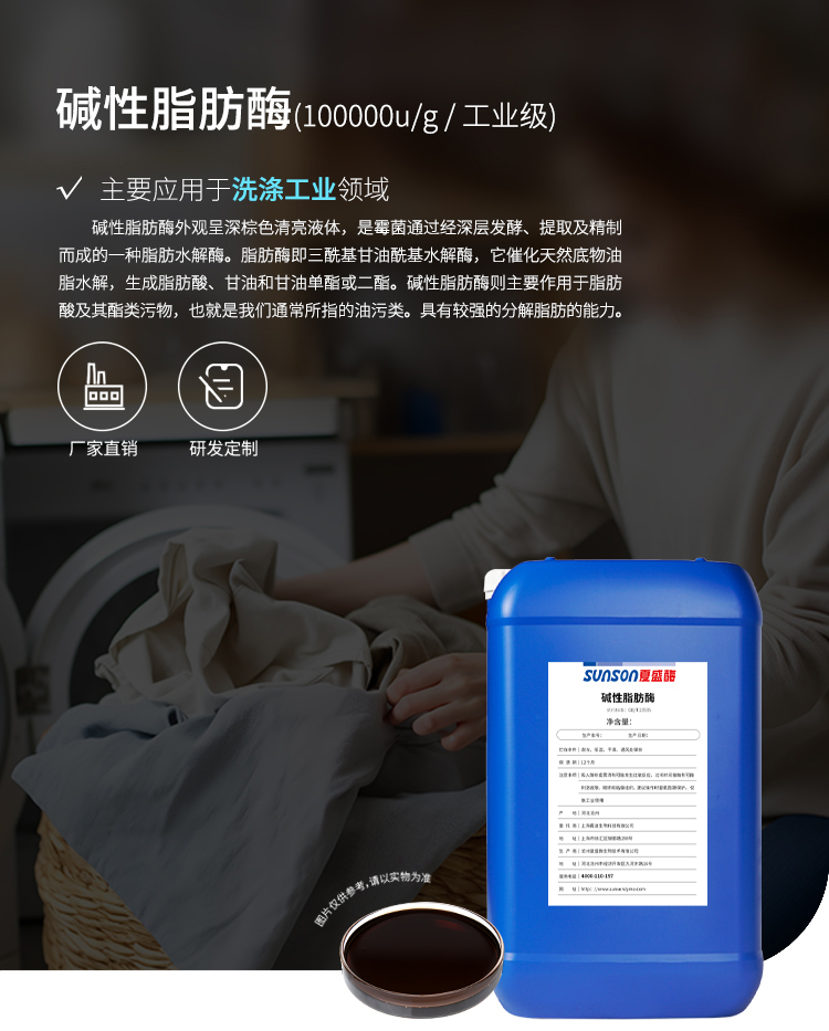 夏盛液体工业碱性脂肪酶(洗涤剂用酶/清除衣物上的脂肪污渍)GFY-3310