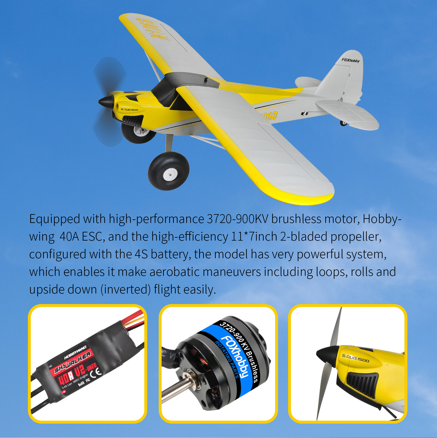 TOP RC HOBBY 1500MM S CUB YELLOW