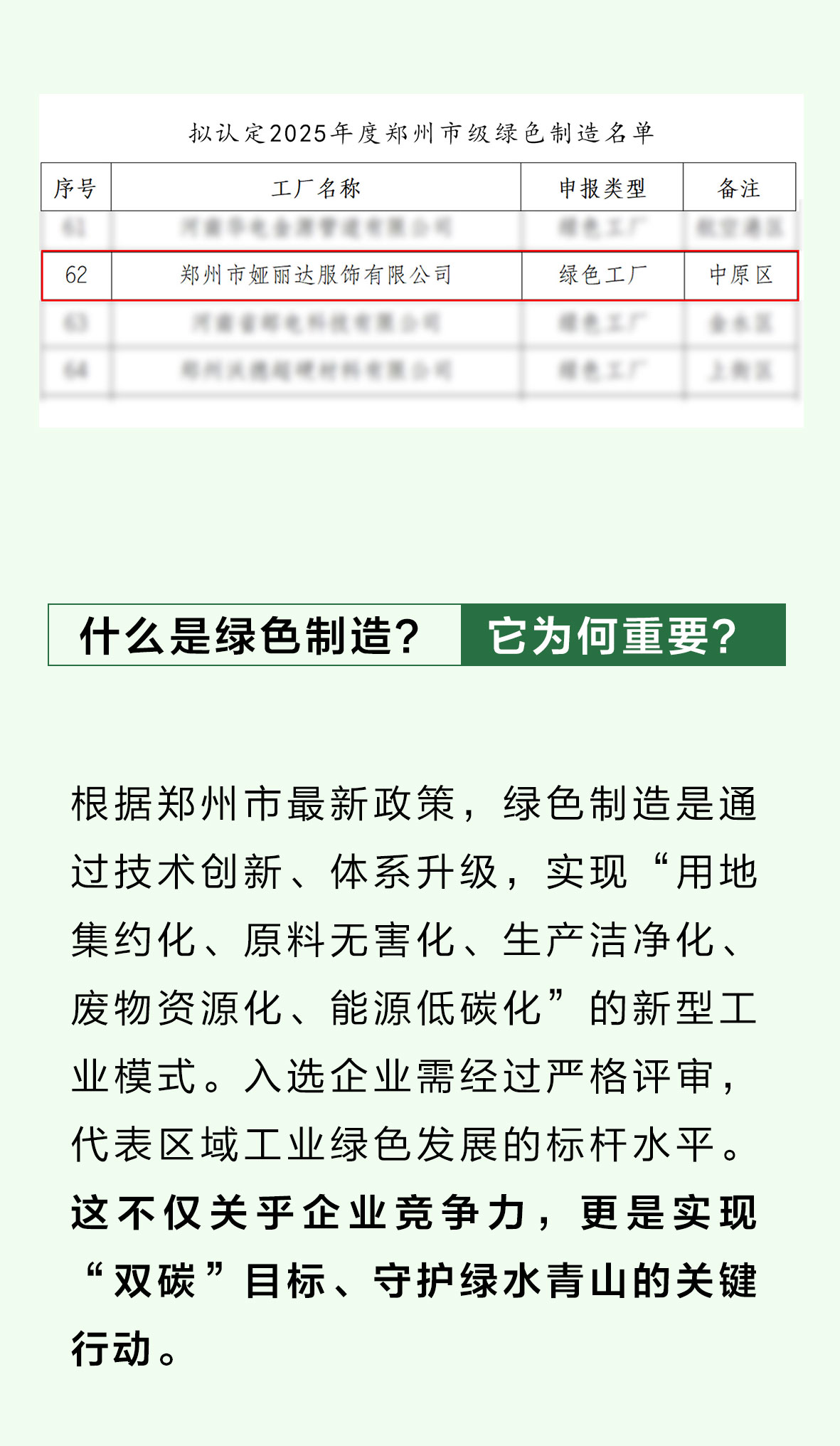 重磅喜訊丨婭麗達榮膺鄭州綠色制造標桿，解鎖可持續(xù)時尚新范式！
