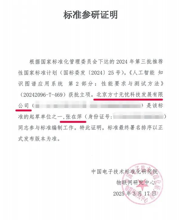 重磅！方寸无忧参与制定国家标准《人工智能 知识图谱应用平台 第 2 部分：性能要求与测试方法》