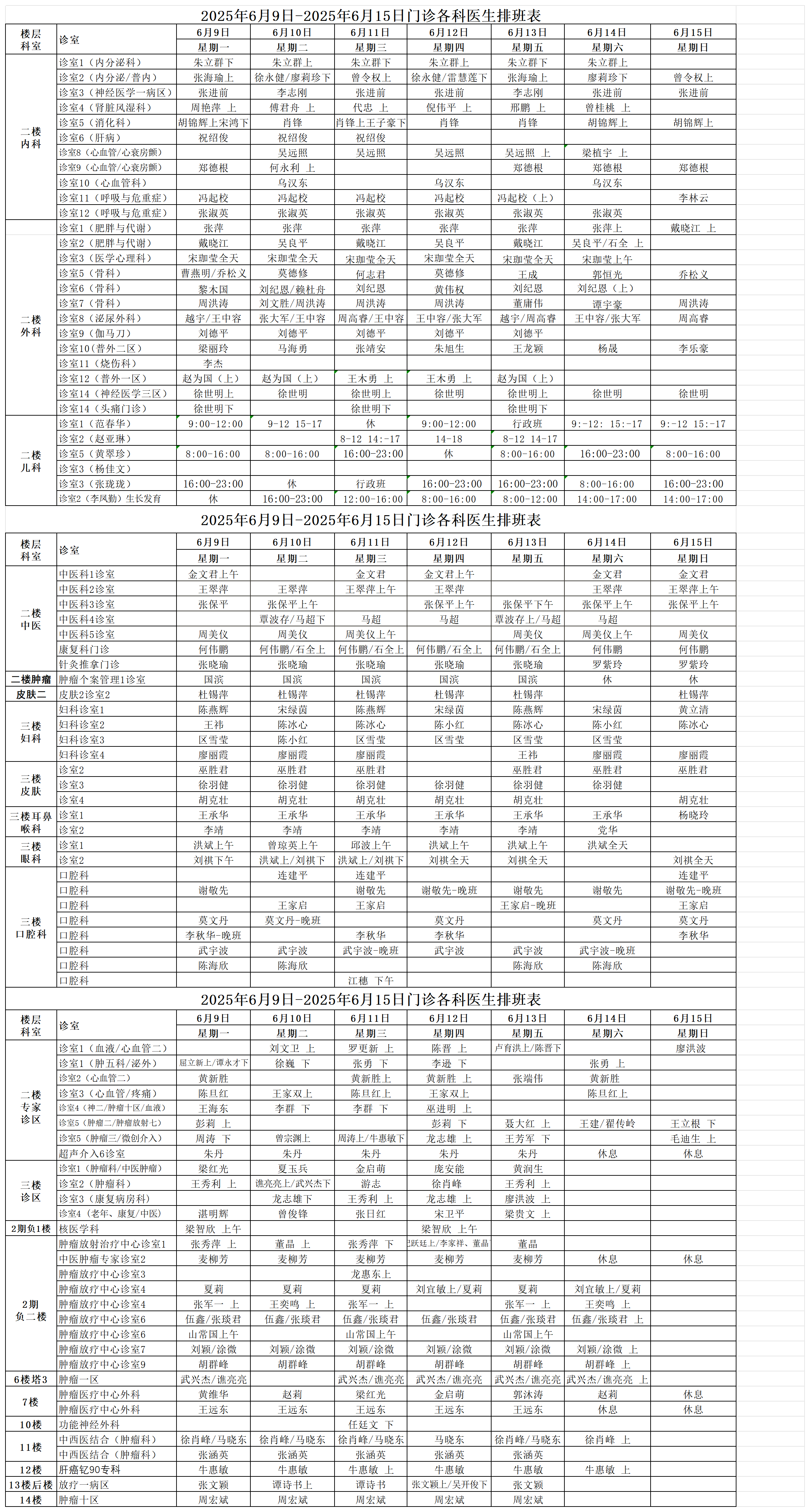 出诊排班