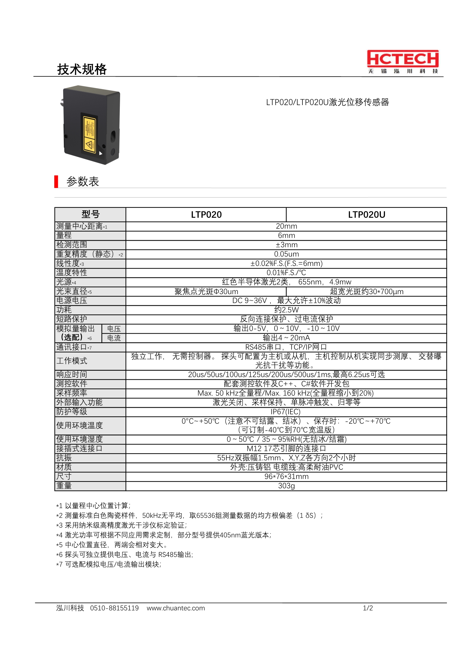 可替代基恩士LK-H025的国产激光位移传感器LTP020