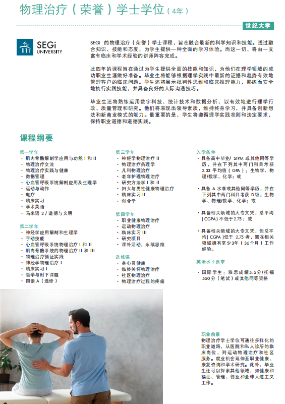 理疗学士 Bachelor of Physiotherapy