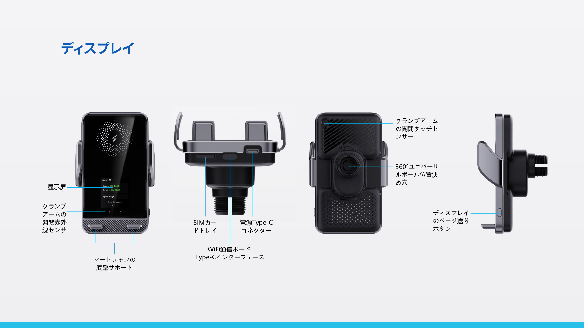 4GグローバルvSIM多機能車載WiFi スマホホルダー TC10