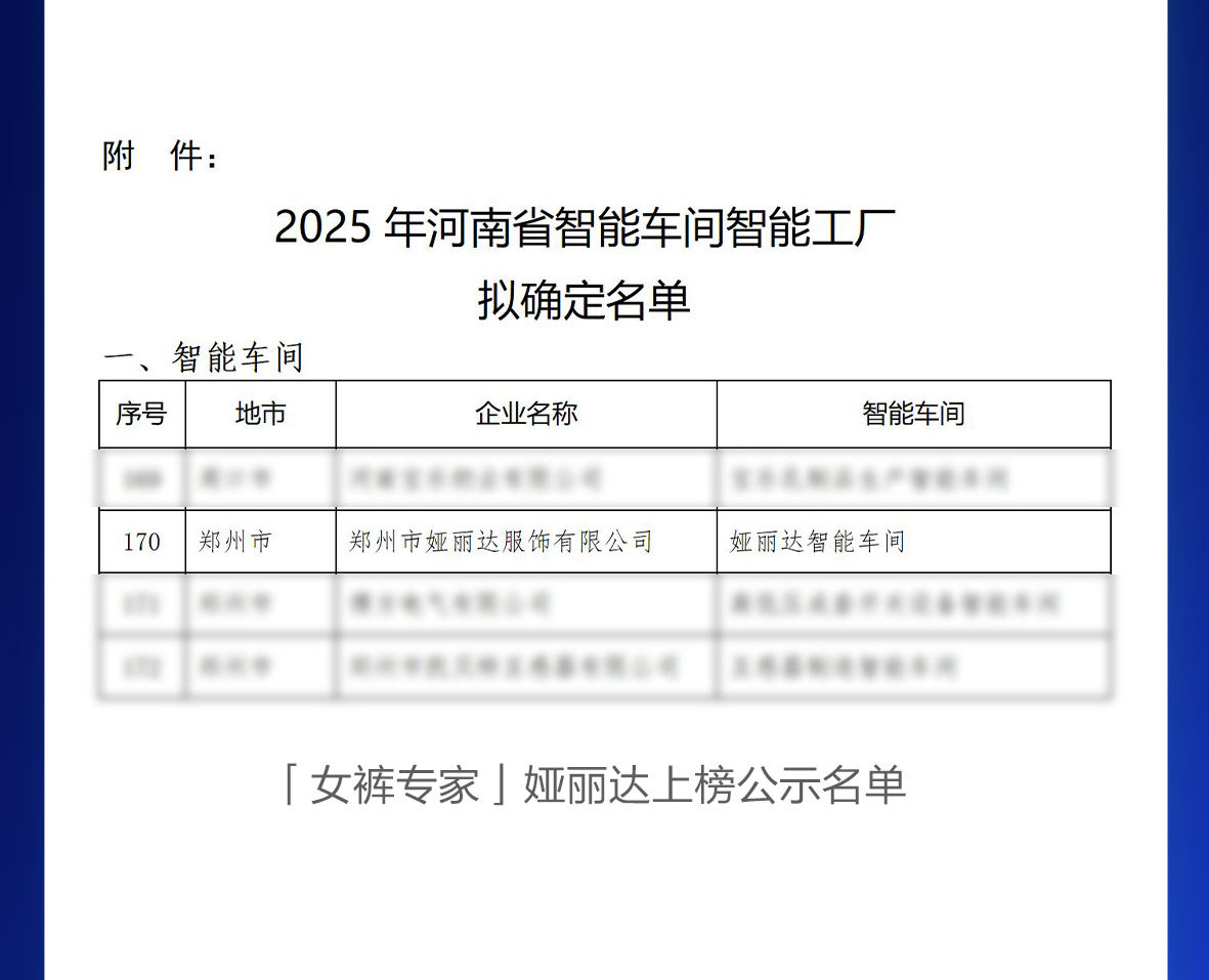 达News丨郑州服饰唯一！娅丽达女装智能车间独闯省级荣誉名单，重金打造服装智造新引擎！