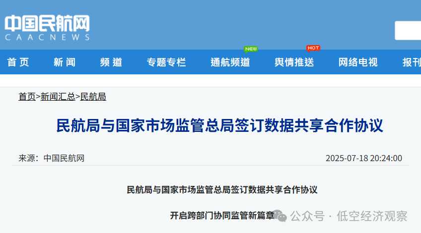 中国气象局统筹推进低空经济气象保障工作;民航局与国家市场监管总局签订数据共享合作协议,助力通用航空和低空经济高质量发展 中国气象局统筹推进低空经济气象保障工作;民航局与国家市场监管总局签订数据共享合作协议,助力通用航空和低空经济高质量发展